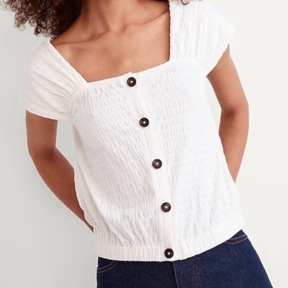 Madewell Crinkle-Knit Button Front Top Size M - Picture 2 of 8